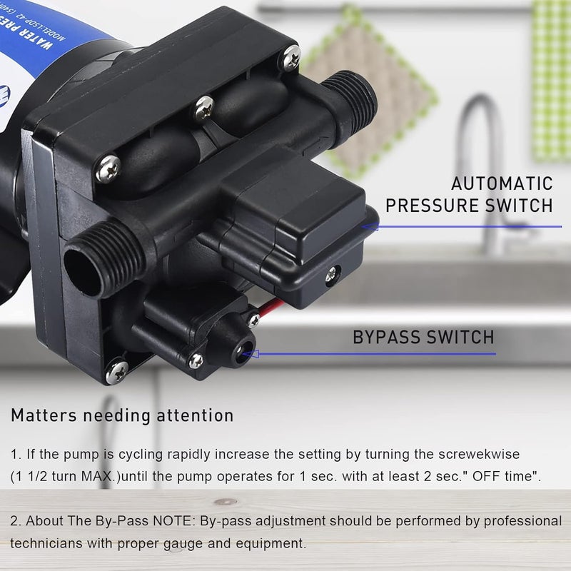 TDRSUPER Water Pressure Booster Pump, 12V DC Water Diaphragm Pump, 5GPM 70PSI with Power Plug, Self Priming RV Water Pump for Home Kitchen Bathroom RV Marine Yacht Garden Hose - Image 4